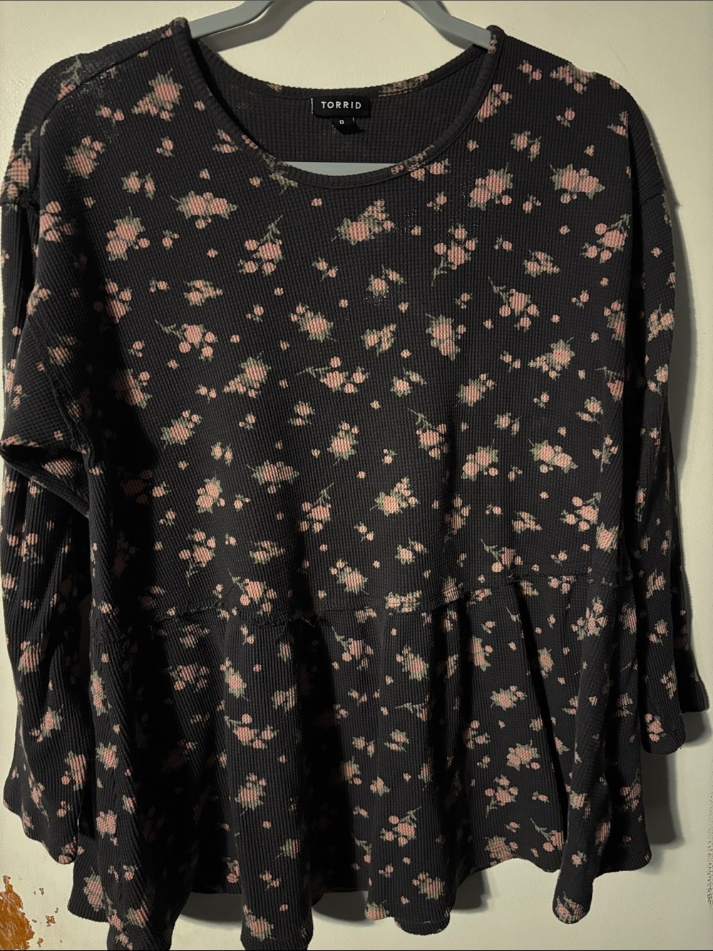 torrid Black Floral Peplum Long-Sleeve Top - Pink Floral